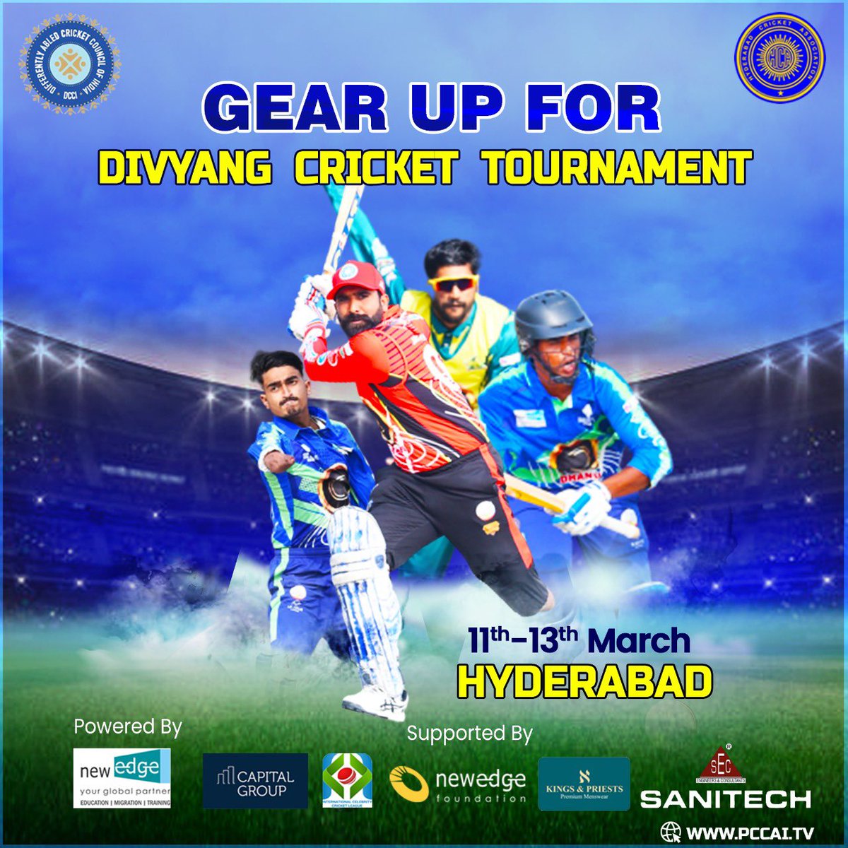 dcciofficial's tweet photo. Yes, cricket lovers!! The time has come for some cricket action again!! @dcciofficial and @hycricket_HCA proudly present the Divyang Cricket Tournament 2022, scheduled from March 11th to 13th in Hyderabad.
@BCCI @azharflicks 
#dcci #bcci #cricketainment #icc https://t.co/pug7FvWIFa
