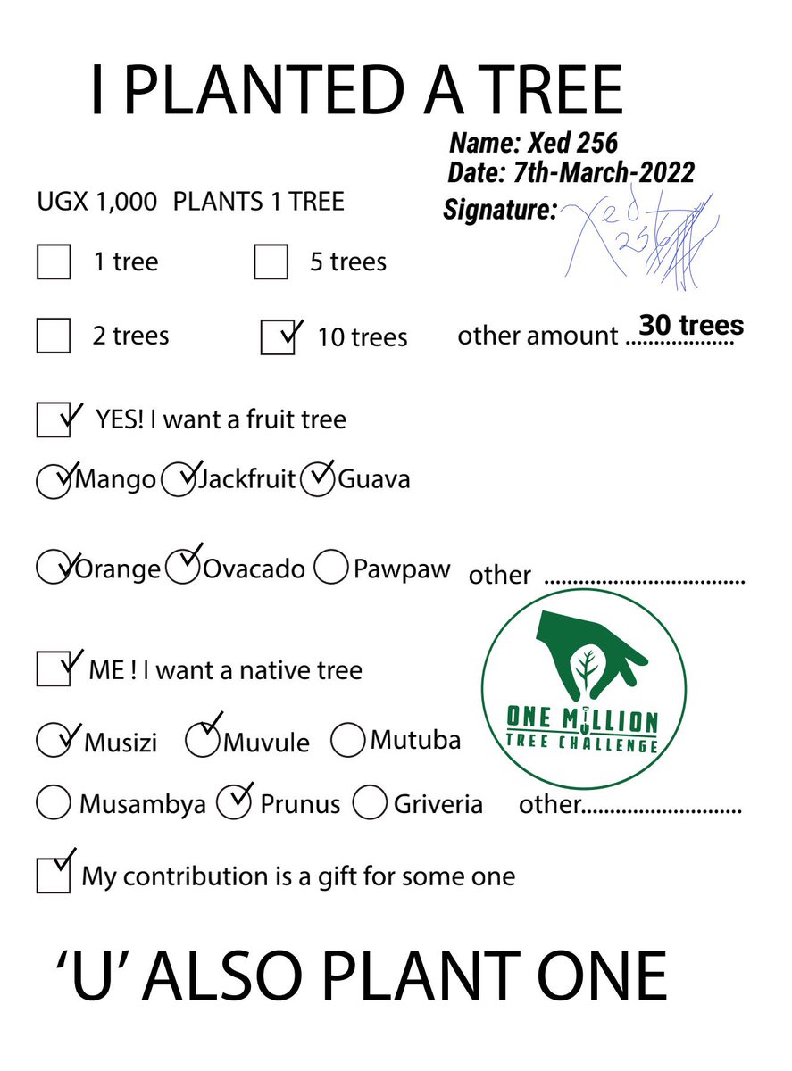 XeD256's tweet photo. Ok Guess What, I am planting my trees.and each tree at only 1000shillings.Our target is to plant 1Million Trees by 2023. Question is Who plants the trees we use.
#mytreeinitiative #yourtreecounts
@mytreeUganda https://t.co/iqtkIGt4NY