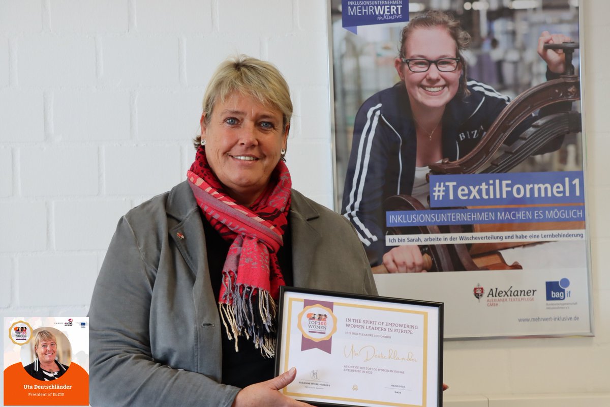 AlexianerGmbH's tweet photo. Uta Deutschländer, Geschäftsführerin der Alexianer Waschküche, ist eine der #Top100Women in sozialen Einrichtungen. Die Präsidentin des @EuCIE_ vereint "outstanding Leadership skills" und "commitment". Wir gratulieren @deutschl_u am #Weltfrauentag #InternationalerFrauentag https://t.co/z2FdF86WjL