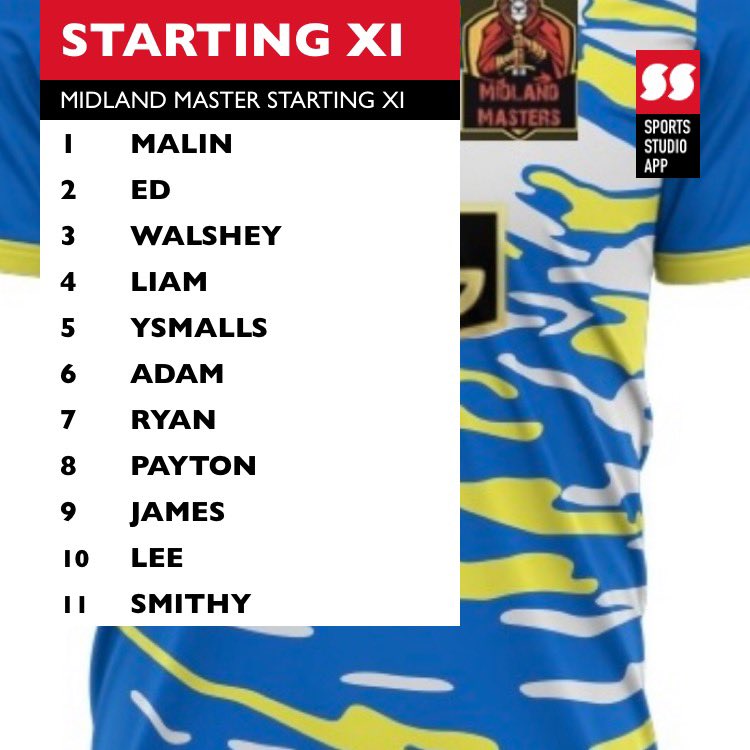 Your midland masters lineup playing a 4-4-2 with lee getting his chance back up top after helping out the team and playing in defence for the past 2 weeks and having some solid performances and welcome back smithy after his break