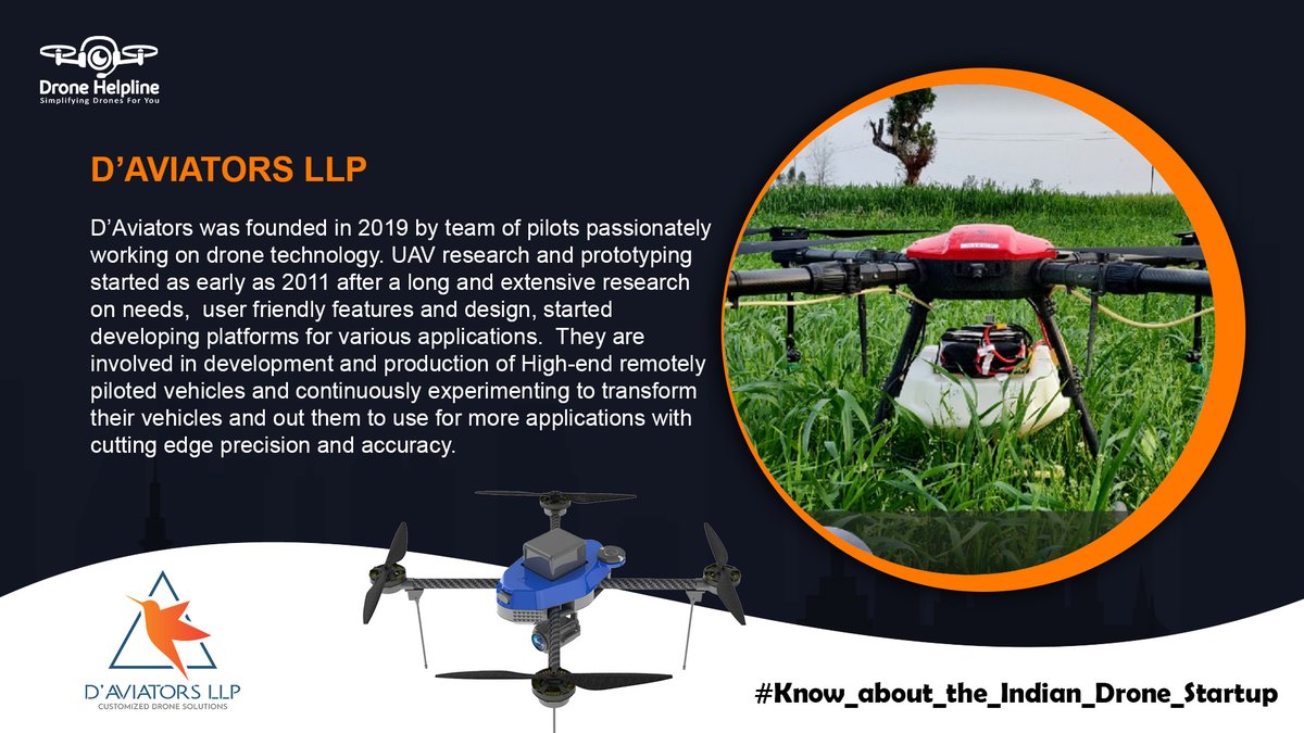 dronehelpline's tweet photo. #Indian_Drone_Start_Ups_in_Focus !

In our endeavour to introduce you to some of the best startups that are functioning in Indian Drone Industry, this week we bring to you D'AVIATORS LLP

#aviation #droneindustry #drones #dronesforgood #droneservices https://t.co/a2vvCw1tEU