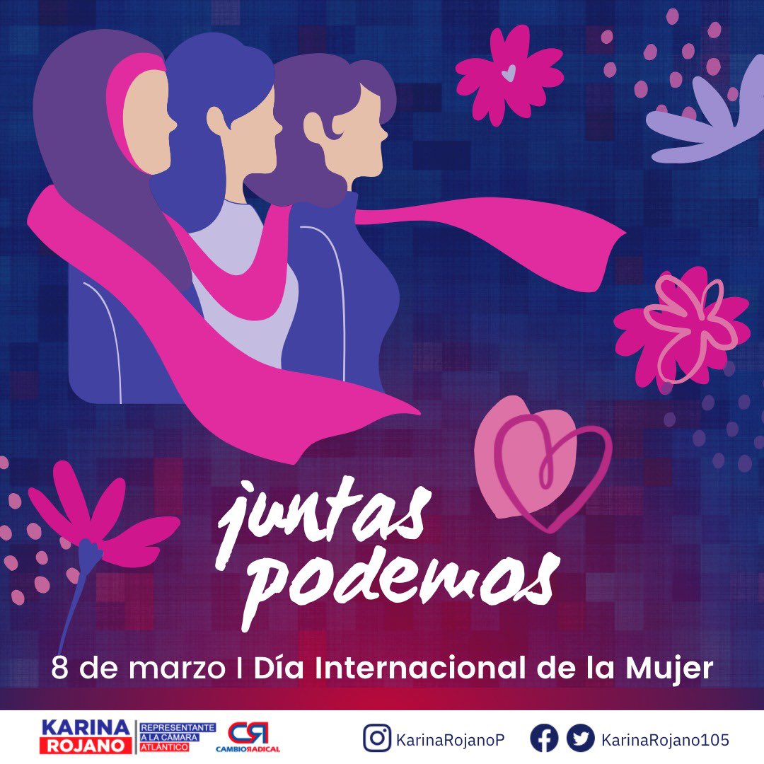 Hoy en el #DíaInternacionalDeLaMujer, exalto la belleza, inteligencia y tenacidad de cada mujer en su constante lucha por vencer la discriminación y lograr una Colombia justa con igualdad de oportunidades y equidad de género.

¡Feliz Día Internacional de la Mujer! 🙋🏻‍♀️