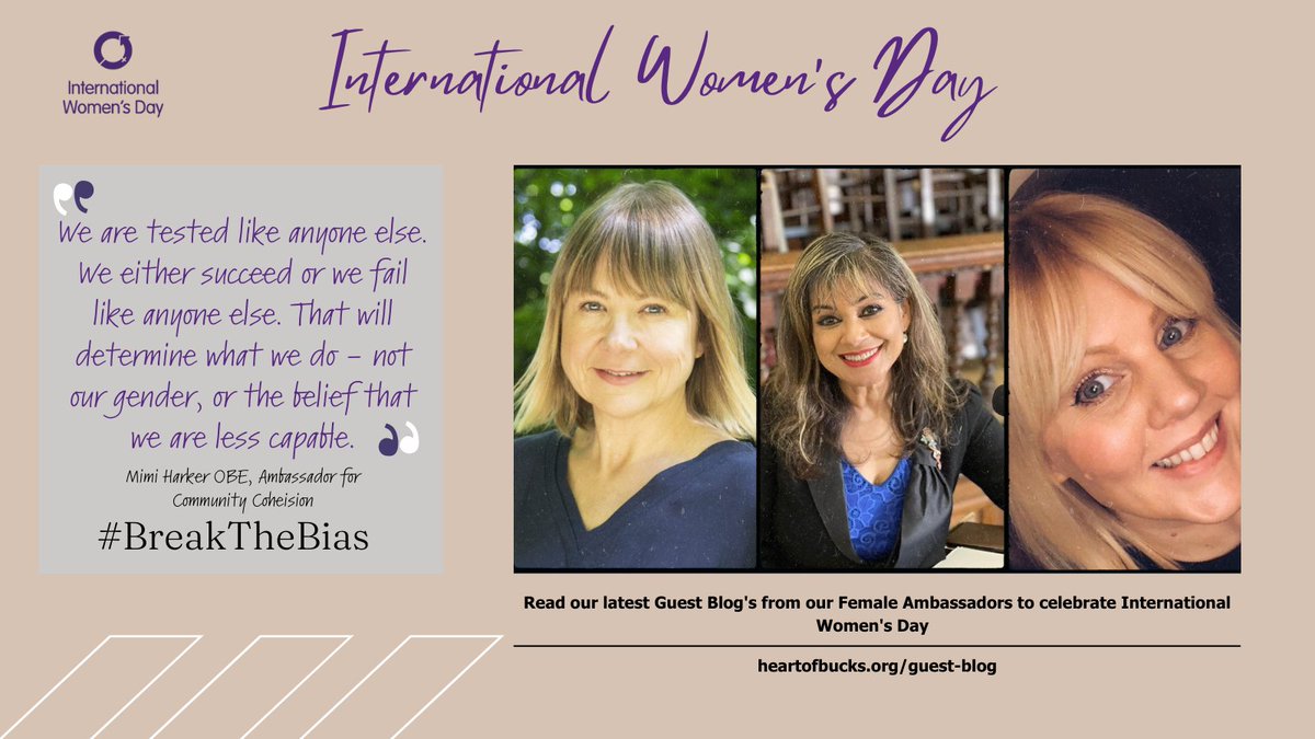HeartofBucks's tweet photo. To celebrate International Women’s Day, we speak with each of our female ambassadors about their impact categories and how they #BreakTheBias on a daily basis. 
Read blogs from @MimiHarker, @lizfrancesb ,and @waltzfor.
Please visit: https://t.co/OTGRF09e2Q
#InternationalWomensDay https://t.co/OONXmpft4Z