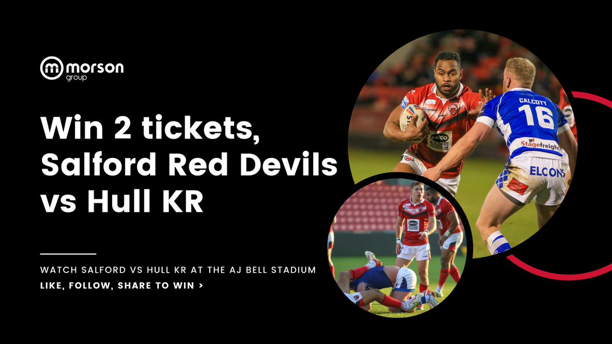 MorsonGroup's tweet photo. 🚨Competition 🚨

We have two tickets to giveaway for @SalfordDevils' game against Hull KR at the AJ Bell this Friday! 👹

To be in with a chance to win: follow us, like and retweet this post on both our Twitter and Instagram pages!

Instagram - MorsonSportsNews  ✅

#TeamMorson https://t.co/GL5DFrqGun