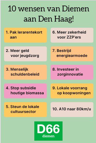 Gisteravond nam kamerlid @HulyaKatD66 onze lokale wensenlijst in ontvangst. Als <a href="/D66Diemen/">D66 Diemen</a> zien we wat er lokaal in #Diemen speelt. Sommige zaken zijn echter lastig om lokaal op te lossen. Dan is het handig om korte lijnen naar Den Haag te hebben. Nog 8 dagen tot #GR2022
