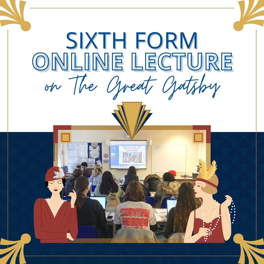 English Department📚

Last week our Sixth Formers took part in a series of online lectures to prepare them for their exams on The Great Gatsby🍾 Students learnt about the narrative voice, context, tragic pattern &amp; relationships 📖 💭

Thank you so much  <a href="/Sov_Education/">Sovereign Education</a>  👏