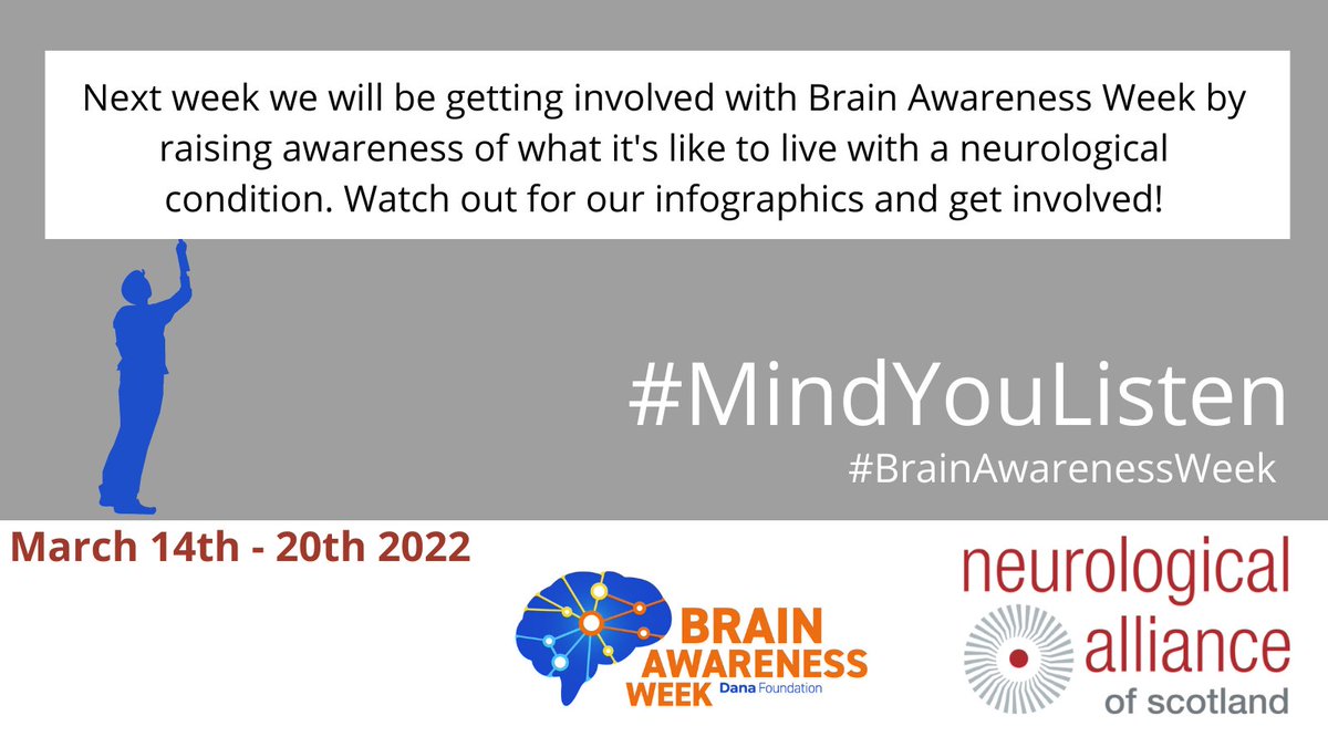 NeuroAlScotland's tweet photo. Next week is #BrainAwarenessWeek and we are looking forward to getting involved along with our members.  Join in the conversation and tell us what you want people to know about living with a neurological condition. #neurologicalconditions #MindYouListen https://t.co/uRnlWhkCKn