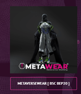 🎯🛑🍎FASHION FOR METAVERSE 
CROSS PLATFORM NFT 2.0 CLOTHES &amp; FASHION SHOPS

Listing Price 1000 MEW = 0.2 BUSD
Min Buy 0.01 BNB = 100,000,000 MEW
Max Buy 15 BNB = 150,000,000,000 MEW
Buy New Token  metavswear.com