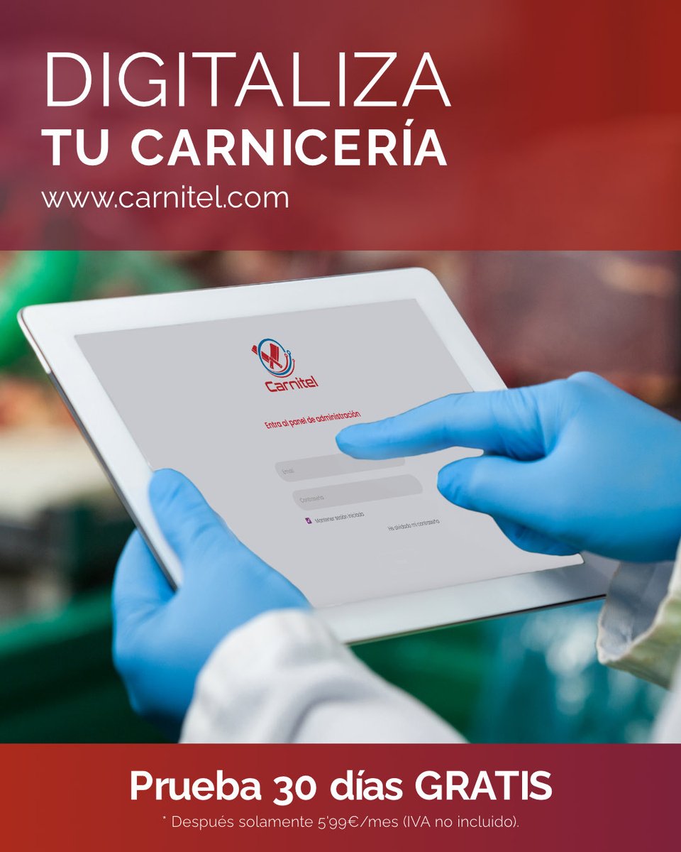 carnitel's tweet image. ¡Digitaliza tu carnicería! Pruébala ahora gratis durante 30 días sin compromiso. +info en carnitel.com #digitalización #carnicerías