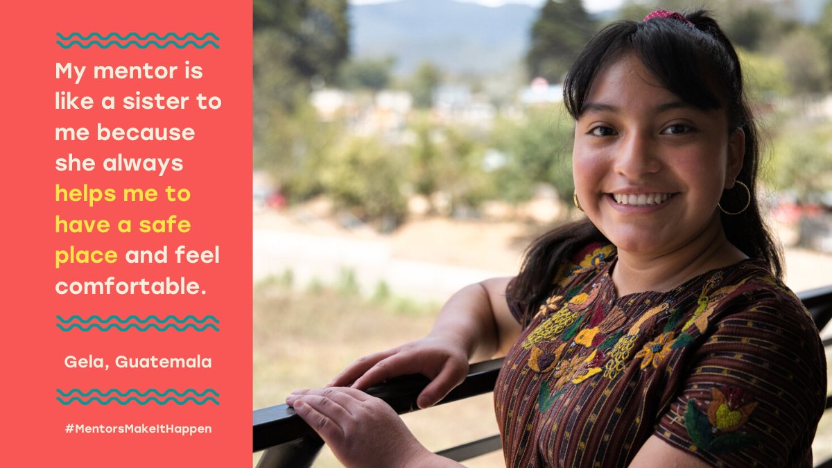 shesthefirst's tweet photo. "My mentor is like a sister to me because she always helps me to have a safe place and feel comfortable." - Gela, Guatemala. #InternationalWomensDay 
Has a mentor impacted your life? Tell us about her by using #MentorsMakeItHappen or submitting here: https://t.co/xKBmvXFmrr https://t.co/FXFZuFfbGO