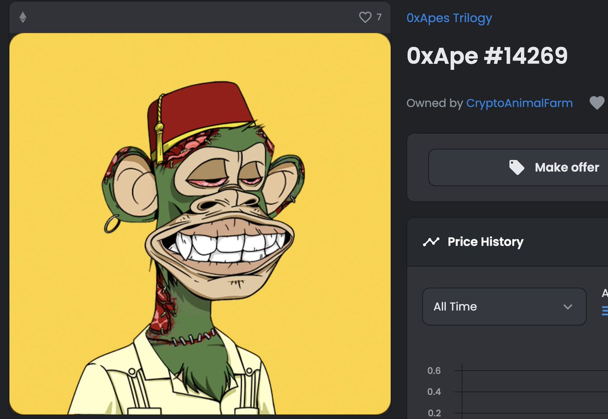 CryptoAnimalFarm just aped in to <a href="/0xApes_NFT/">0xApes</a>
 
Nice purchase on <a href="/LooksRareNFT/">LooksRare</a>

🔥Who wants an #0xApes

🎁Starting a mint contest!
✅Counting mints: today - 11th Mar 8PM UTC

🏆Depending on mints Top minter get #0xApes 

mint.cryptoanimalfarm.com 

#NFTCommunity #NFT #YellowArmy