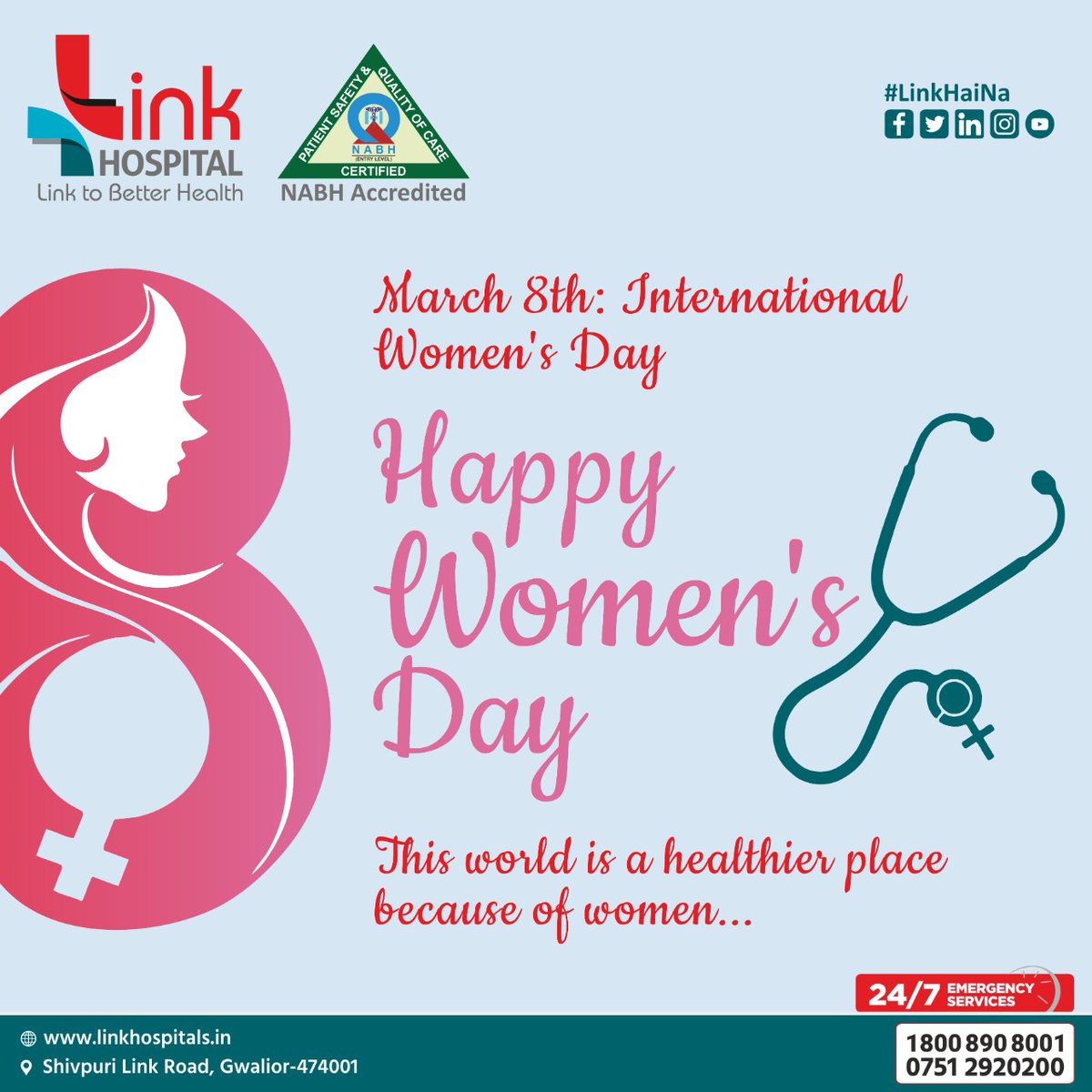 Link_Hospital's tweet photo. Link Hospital wishes a very happy International women's day 2022 to all women !!!!!!
*Link Hospital*
Shivpuri Link Road
Gwalior-474001
contact No:0751-2920220
#Hospital #linkhospital #healthcare #internationalwomensday2022 https://t.co/Vj5M6LYhFi