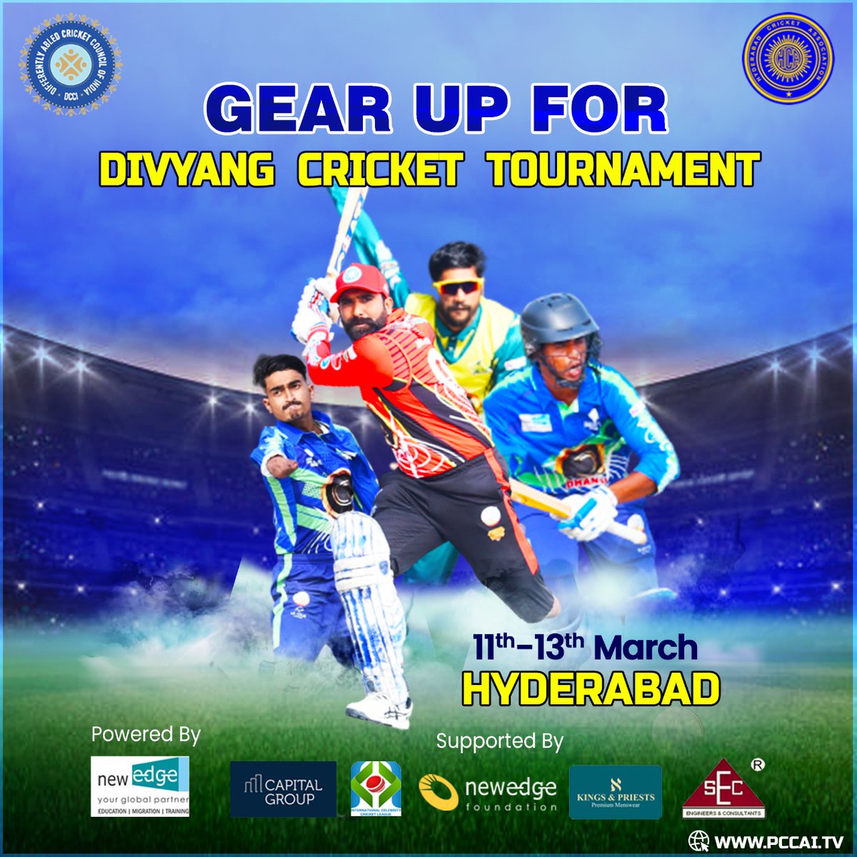 PCCAIofficials's tweet photo. Yes, cricket lovers!! The time has come for some cricket action again!! @dcciofficial and @hycricket_HCA proudly present the Divyang Cricket Tournament 2022, scheduled from March 11th to 13th in Hyderabad.

@ICCLCRICKET @newedgeservices  @BCCI

#dcci #pccai #cricketainment #iccl https://t.co/AfkUqFfsZl