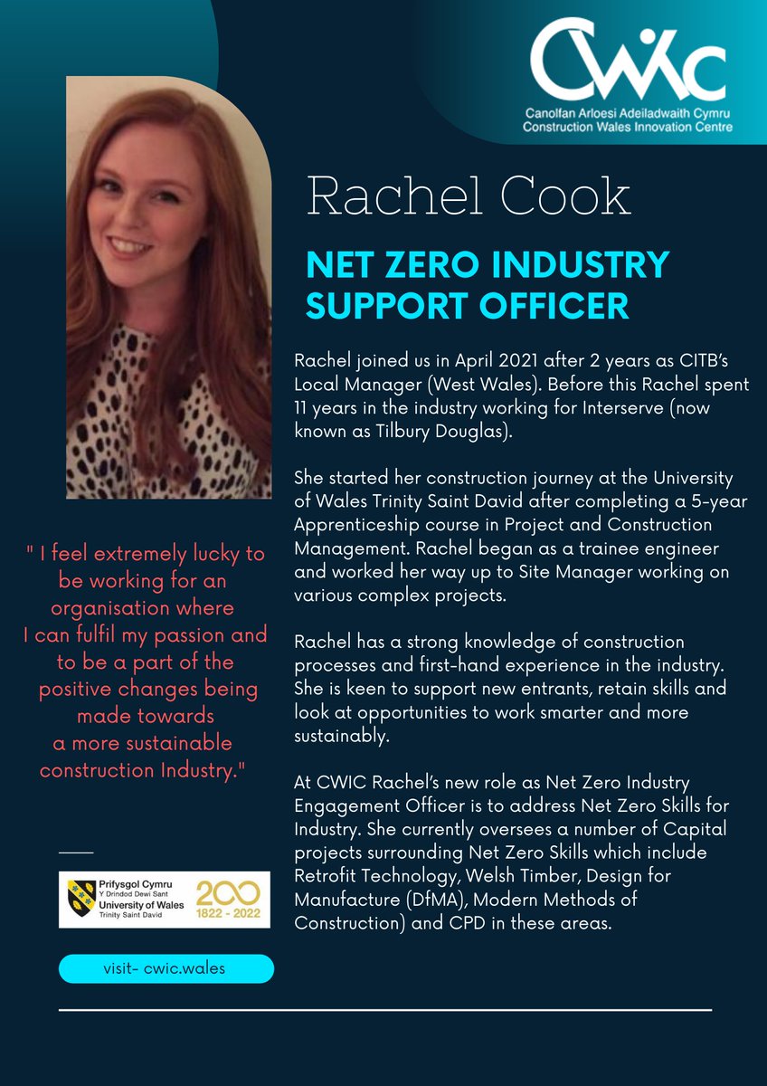 Happy #internationalwomensday2022 - Here is Rachel Cook our Net Zero Industry Support Officer. Read her story bellow. 

At CWIC strive to #breakthebias on females in industry and our team is a great reflection of this. 

#womeninconstruction #genderequaltiy #IWD2022   #NetZero