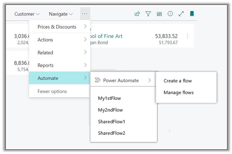 MSDYN365BC's tweet photo. Run a flow directly from any #MSDyn365BC card page! With 2022 release wave 1, a brand new "Automate" action group can be added to certain pages. This becomes a new no-code way of customizing Business Central and enabling easy automation. Learn more: https://t.co/aWxcINzSU5 https://t.co/92CD06Zv0Y