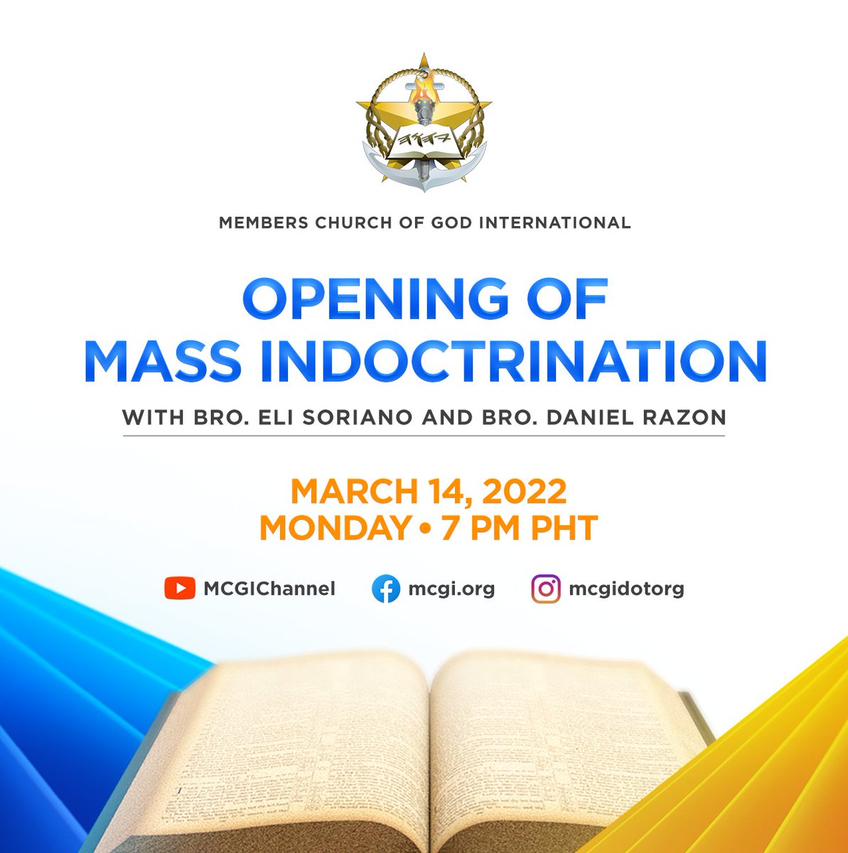 AngDatingDaanTV's tweet photo. Do you want to learn the true doctrines of the Lord Jesus Christ?

We invite you to join the Members Church of God International Mass Indoctrination! Starting on March 14, 2022 at 7 p.m. Philippine Time. https://t.co/2BW5UlfCb1