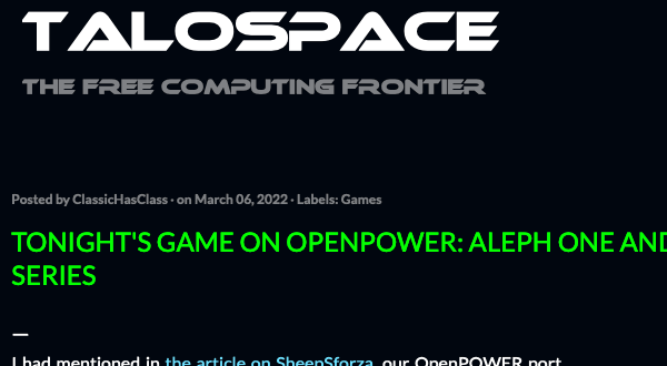 mpc7500v2's tweet photo. Tonight's game on #OpenPOWER: #AlephOne and the #Marathon series
https://t.co/Xypy7pebLP
#POWER9 #PowerPC #SheepSforza #SheepShaver #MarathonInfinity #AST2500 https://t.co/6uf8rJLtuy