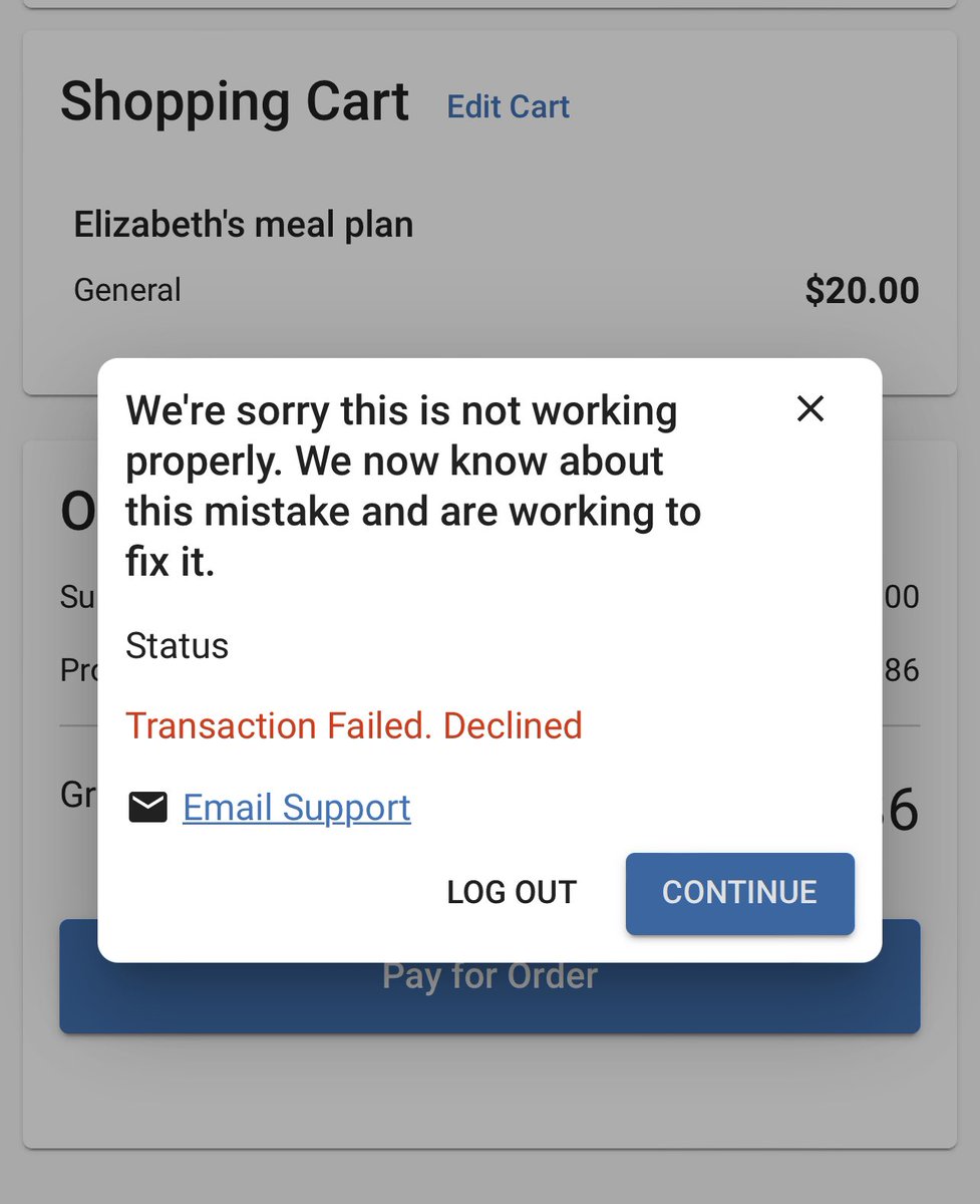 TechTeacherBerg's tweet photo. @MyPaymentsPlus why can’t I deposit $ for my child’s lunch account? I kept getting message below. Card is current- updated this morning. Any ETA? I need to add $ ASAP. https://t.co/oWfSGLibgg