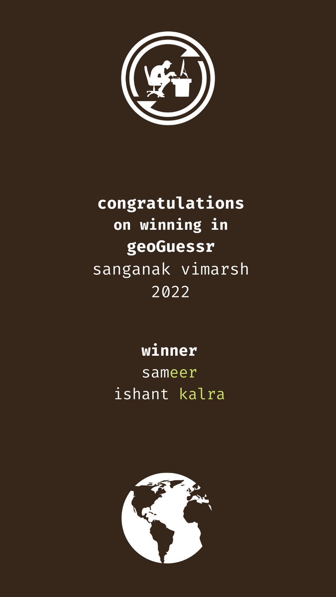 techathonarsd's tweet photo. Congratulations for winning #geoGuessr at Sanganak Vimarsh 2022! https://t.co/jsS1dqjHSE