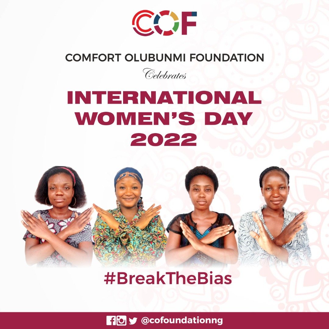 cofoundationng's tweet photo. We imagine a world where there is no bias, discrimination, limitation against women. A world where we can all forge ahead regardless of our gender. Comfort Olubunmi Foundation supports #BreaktheBias
#breakthebias2022 
#WomensDay
#InternationalWomensDay https://t.co/YpA08qI0gv