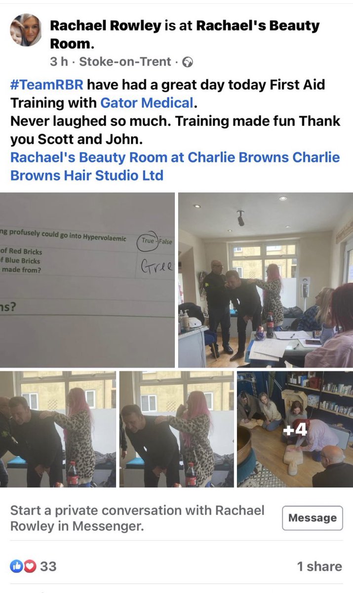 Out and about yesterday delivering our First aid class to the lovely ladies at Rachael’s Beauty Room. If your company needs training/re-training please dm us ⛑ 🤕