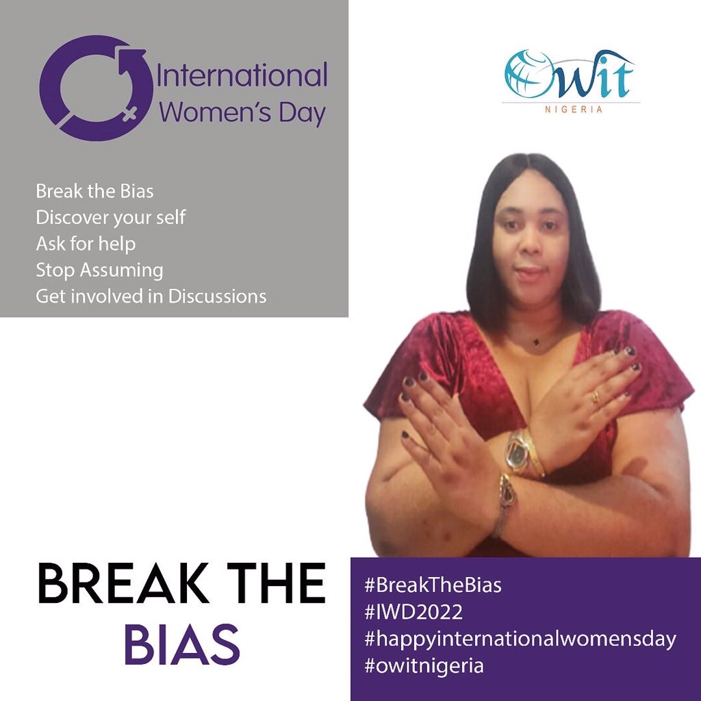 Break the Bias
Be productive
Don't just work 
share from people's Experiences
Preserve Your energy and coordinate it intelligently
#HAPPY  IWD
#OWIT INTERNATIONAL
#OWIT NIGERIA