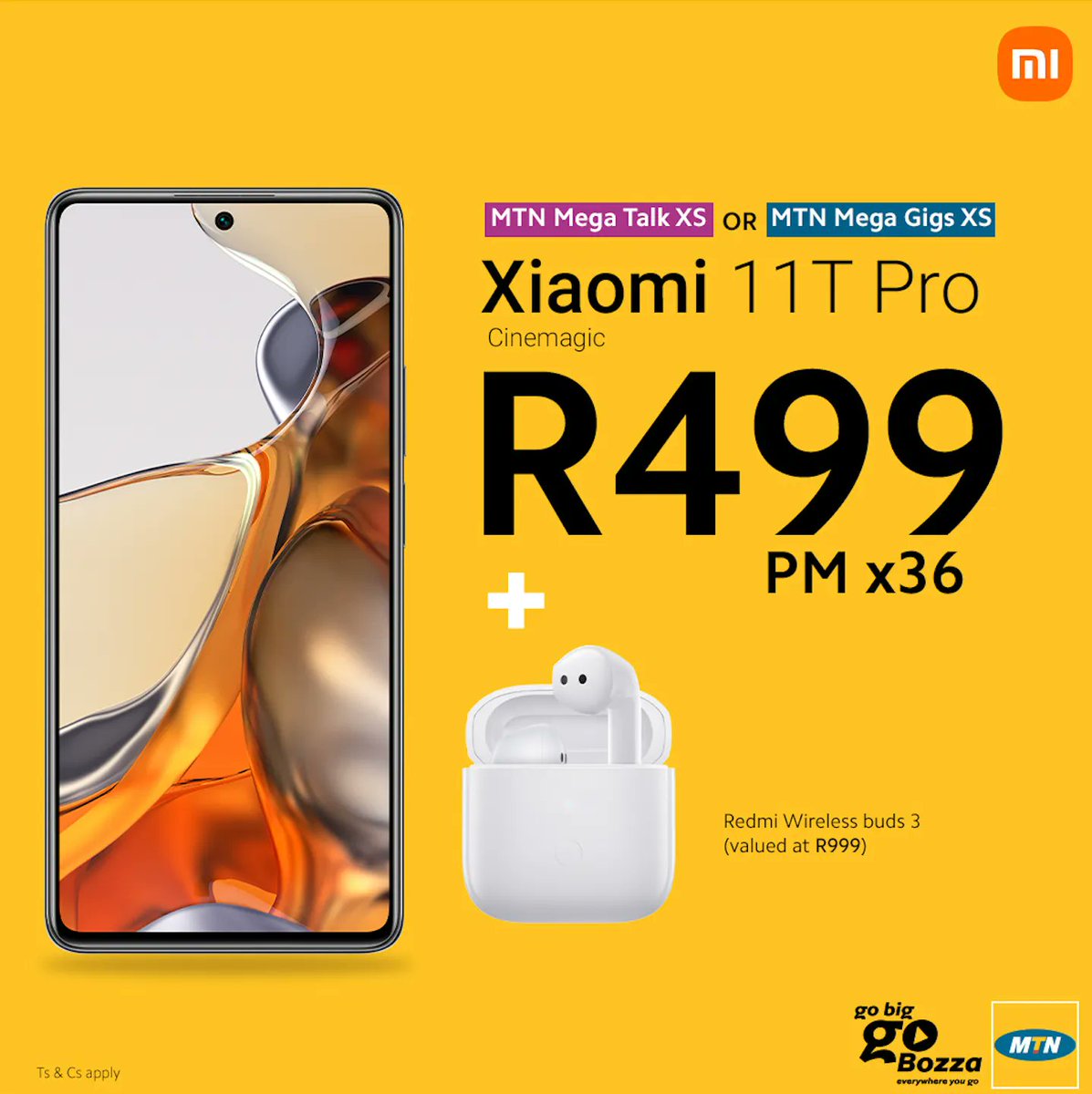 Xiaomi_ZA's tweet photo. Create #Cinemagic with the #Xiaomi11TPro!
Enjoy our flagship device, along with Redmi Buds 3 from only R499 PM X 36 months with MTN. #GoBigGoBozza! https://t.co/pungBopq8e