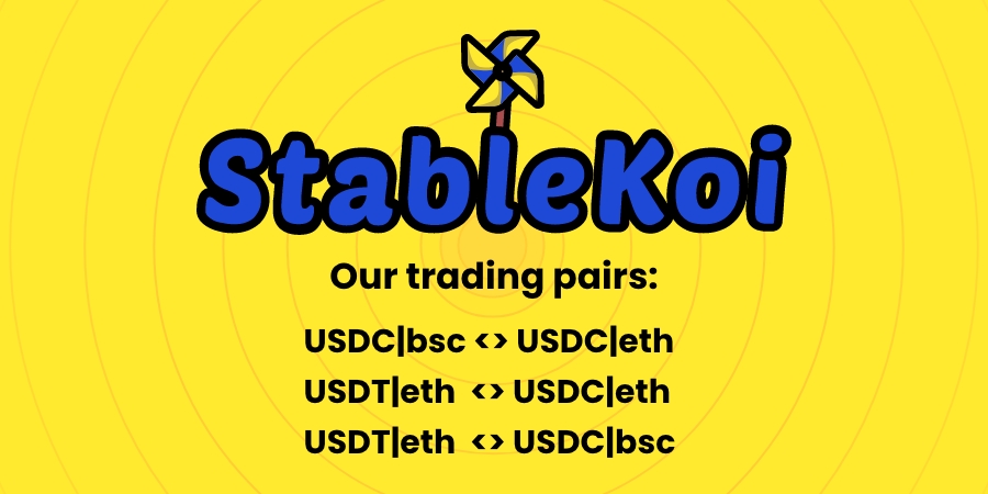 stablekoi's tweet photo. 🎏Our #trading pairs are:

⭐USDC|bsc <> USDC|eth⭐
⭐USDT|eth  <> USDC|eth ⭐
⭐USDT|eth  <> USDC|bsc⭐

✅Come #trade and #stake on https://t.co/atJFlNKD7K now!
🎏User guide: https://t.co/37ilnM8Yxa https://t.co/QTC6YXny6n
