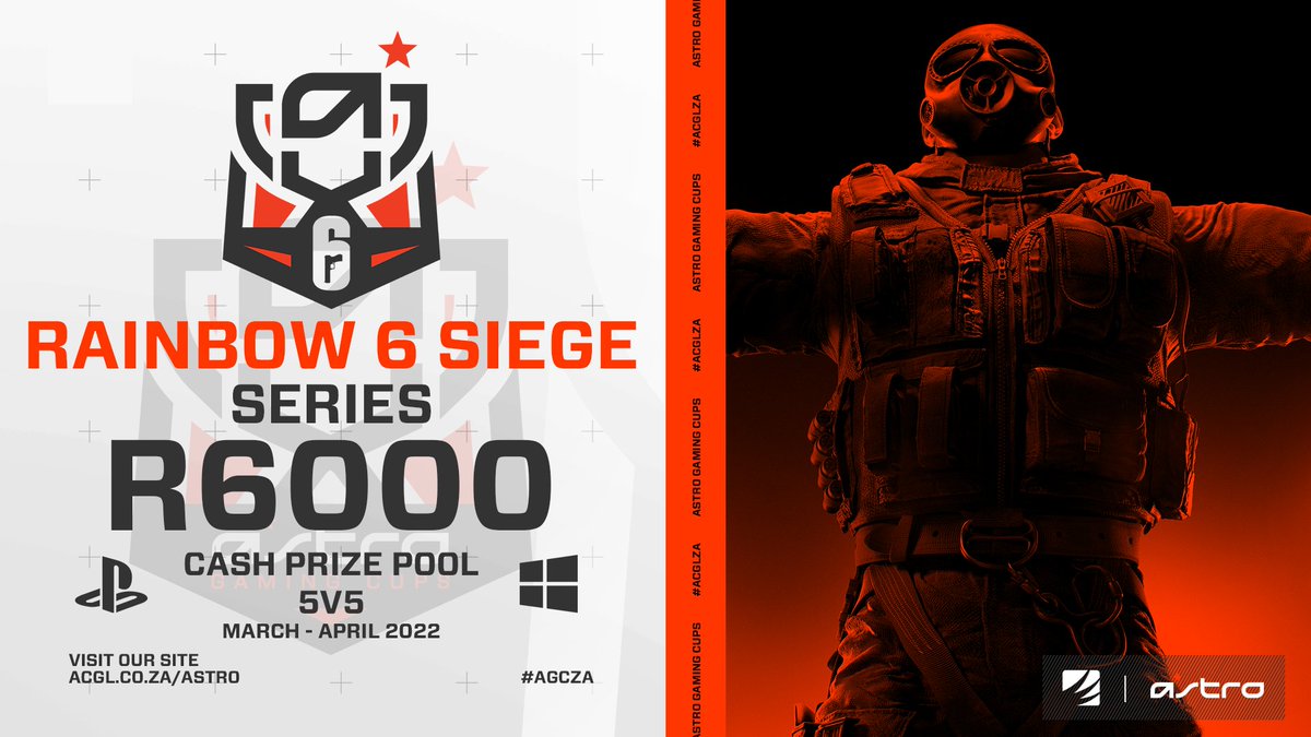 6️⃣ #RainbowSixSiege players on PC and PlayStation, registrations are still open for the #AGCZA cash series.

➡ Registrations are open and free: acgl.co.za/astro

#SAgaming #GamingZA #gaming #SAesports #EsportsZA #esports #AfricanEsports #R6ZA #R6africa