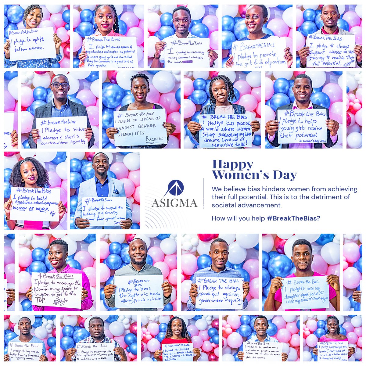 AsigmaGroup's tweet photo. This International Women's Day, we at ASIGMA stand tall, pledging support to the #IWD2022 cause #BreaktheBias. We choose to challenge the status quo and commit to a gender-equal world. https://t.co/QjI6dfOPej