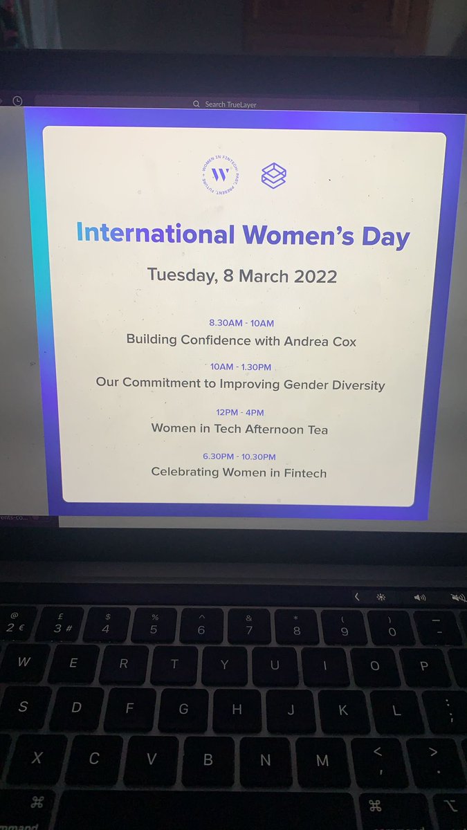 Looking forward to presenting <a href="/truelayer/">TrueLayer</a> London HQ this morning for #InternationalWomensDay2022, our session’s all about building confidence and authenticity in the tech workplace ✊🏿✊🏽✊🏻 #BreakTheBias