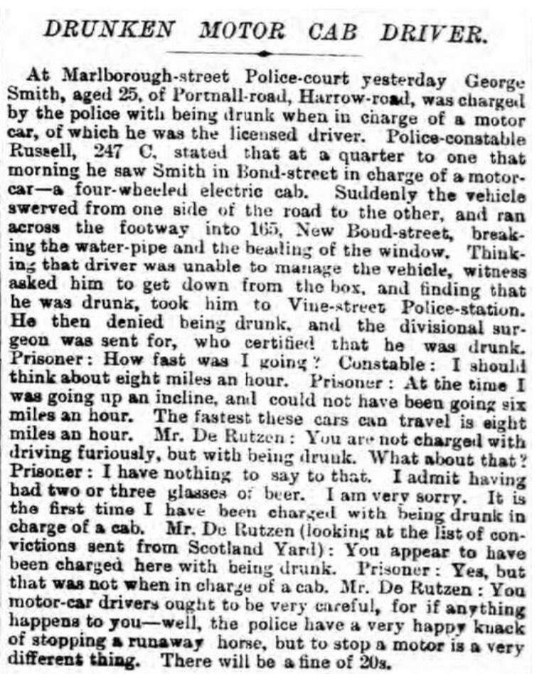 DrTravisBrown's tweet photo. #ThisPathLife #podcast Ep 17
First ever drunk driver conviction
1897
George Smith
London cab driver
Had 2-3 beers
Crashed & broke a water pipe
Speed 8mph (~12kph)
Defendant argued it was 6mph b/c it was on an incline
Charge: being drunk, 20 schillings
New series #ThisMedLife https://t.co/BnAD6yeZQr