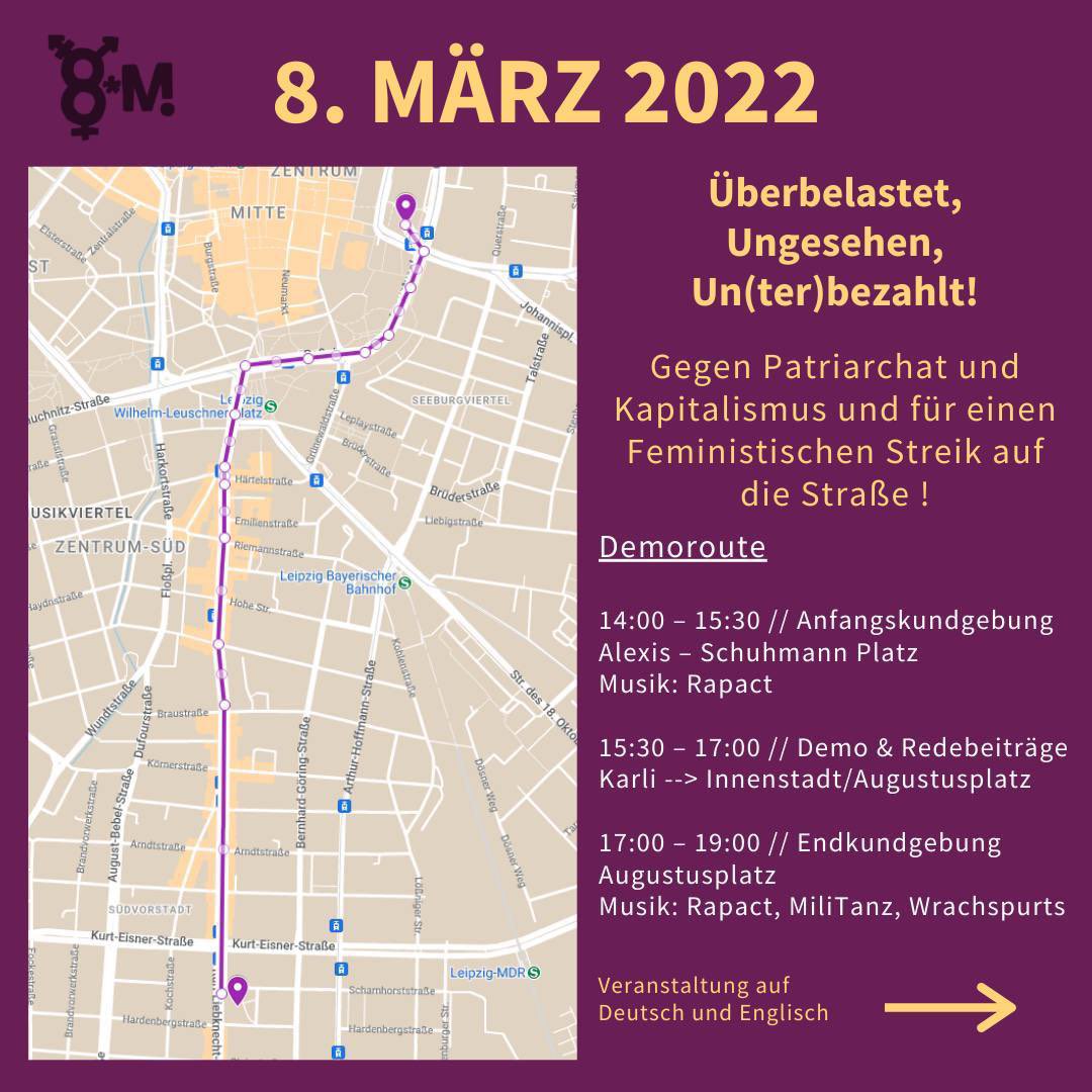 PrismaLE's tweet photo. Wir sehen uns später bei der Demo von @LeipzigStreik 💜

Um 14 Uhr gehts am Alexis-Schuhmann-Platz los 

#FeministischerKampftag https://t.co/mN4y83JXQQ