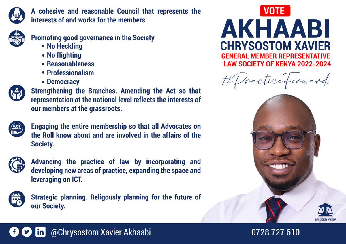 Mwass_'s tweet photo. Vote Mr Akhaabi this Thursday as your LSK General Member Representative β
#PracticeForward https://t.co/uer53IdJvZ