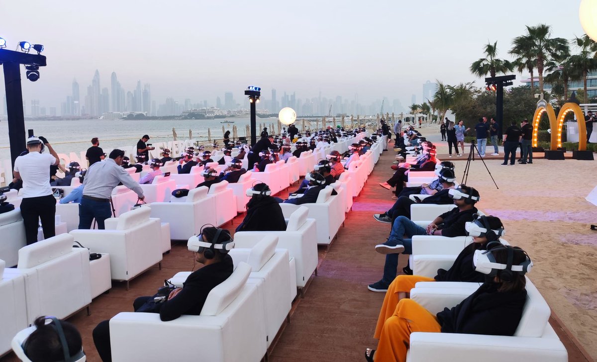 PICOXR's tweet photo. Last month almost 200 of our #Neo3Pro headsets were used for a #MContentCineverse event on a beach in Dubai in collaboration with @PwC_UK and @PwC_Middle_East. The sychronised custom #VR environment was possible thanks to #ShowtimeVR https://t.co/ToKMyAiKvK