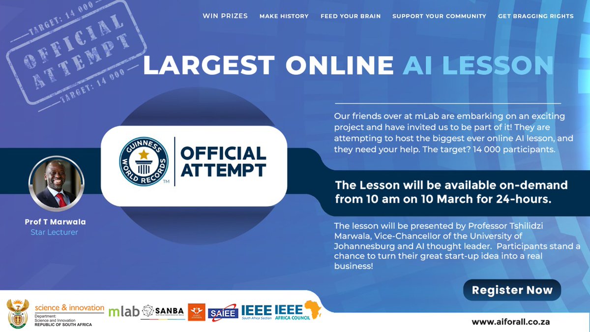 mlabsa's tweet photo. 2 more days left until the big day! Register now on https://t.co/PUBSVyDcFS for the largest online Artificial Intelligence lesson in Africa. 
#AIforAll https://t.co/6h608Zhje7