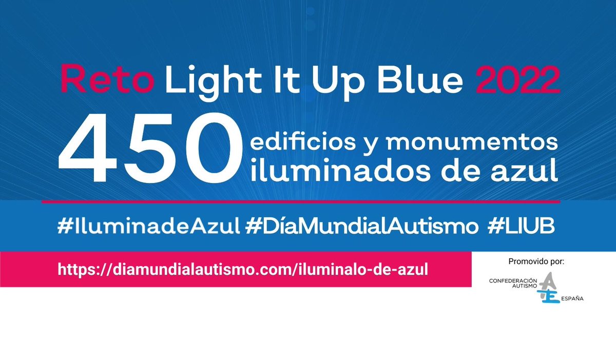 Si eres representante de un edificio o monumento que se suma a la iniciativa #IluminadeAzul #LIUB, regístralo en este formulario: bit.ly/registroLIUB20… ¡Ya tenemos casi 100 confirmados! ¡Ayúdanos a conseguir 450 el #2abril #DiaMundialAutismo!