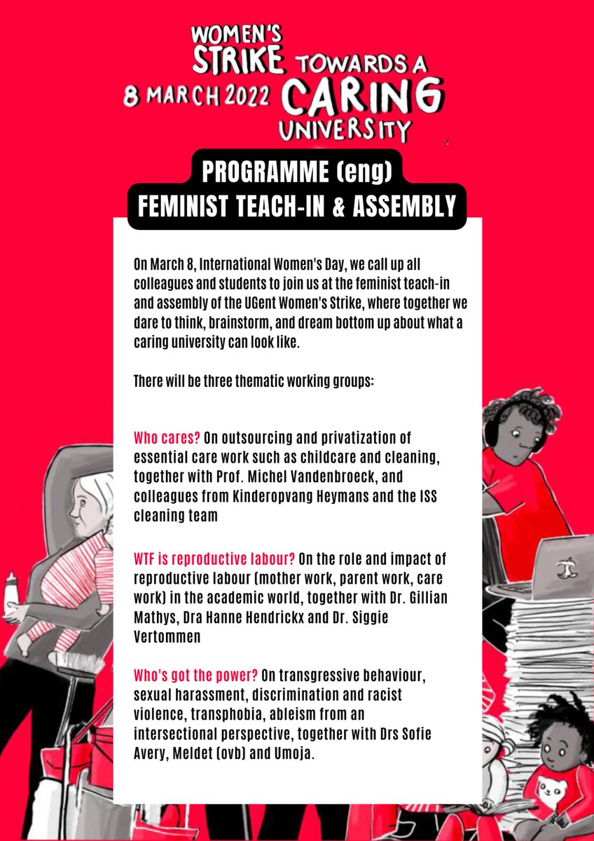 HendrickxHanne's tweet photo. Today, on #InternationalWomensDay, I strike @ugent, for a more caring university. Come and join us to discuss  what a more caring university could look like: https://t.co/VKNGns0oP0