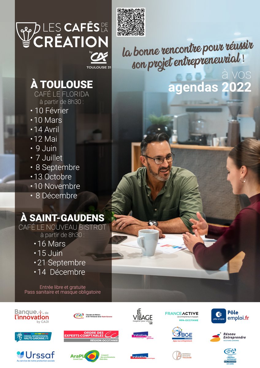 Le Café de la Création organisé par notre partenaire le <a href="/CA_Toulouse31/">Crédit Agricole Toulouse 31</a> continue ! 
Retrouvez-nous le jeudi 10 mars de 8h30 à 11h30 afin d’échanger autour de la création et la reprise d’entreprise ! ☕