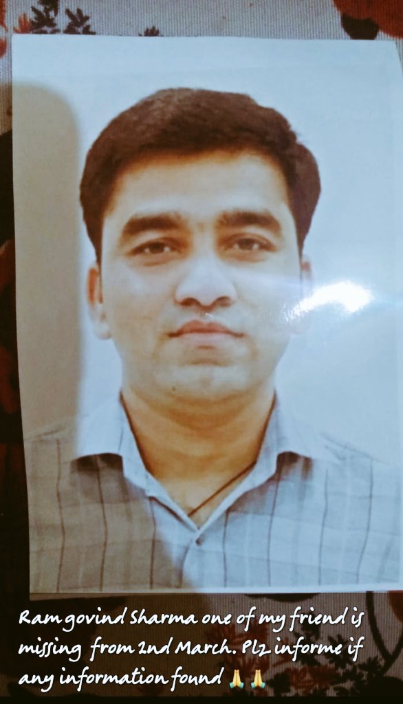 mekashyapsaurav's tweet photo. Ram Govind Sharma,friend of mine is Missing from 2nd March from Delhi .He is in CA Final .Plz inform if information found.🙏
@CAKAPILGOYAL91 @neerajarora91 @atulguptagst @MahimaGulati3 @ajain_aca @RajeshSharmaBJP @CaRANJEET https://t.co/EOFZaakN6p