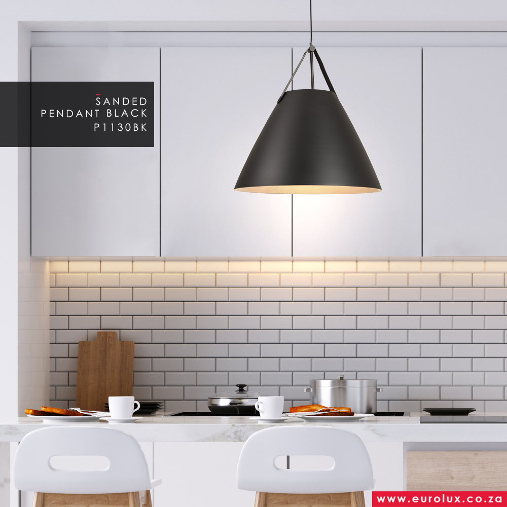 EuroluxLighting's tweet photo. Matt black fixtures are luxurious and bold, and can seamlessly blend into a variety of interior styles. This sanded black pendant adds interest and contrast to an all-white kitchen: https://t.co/5BADrV9gQQ https://t.co/3h71WPIwoN
