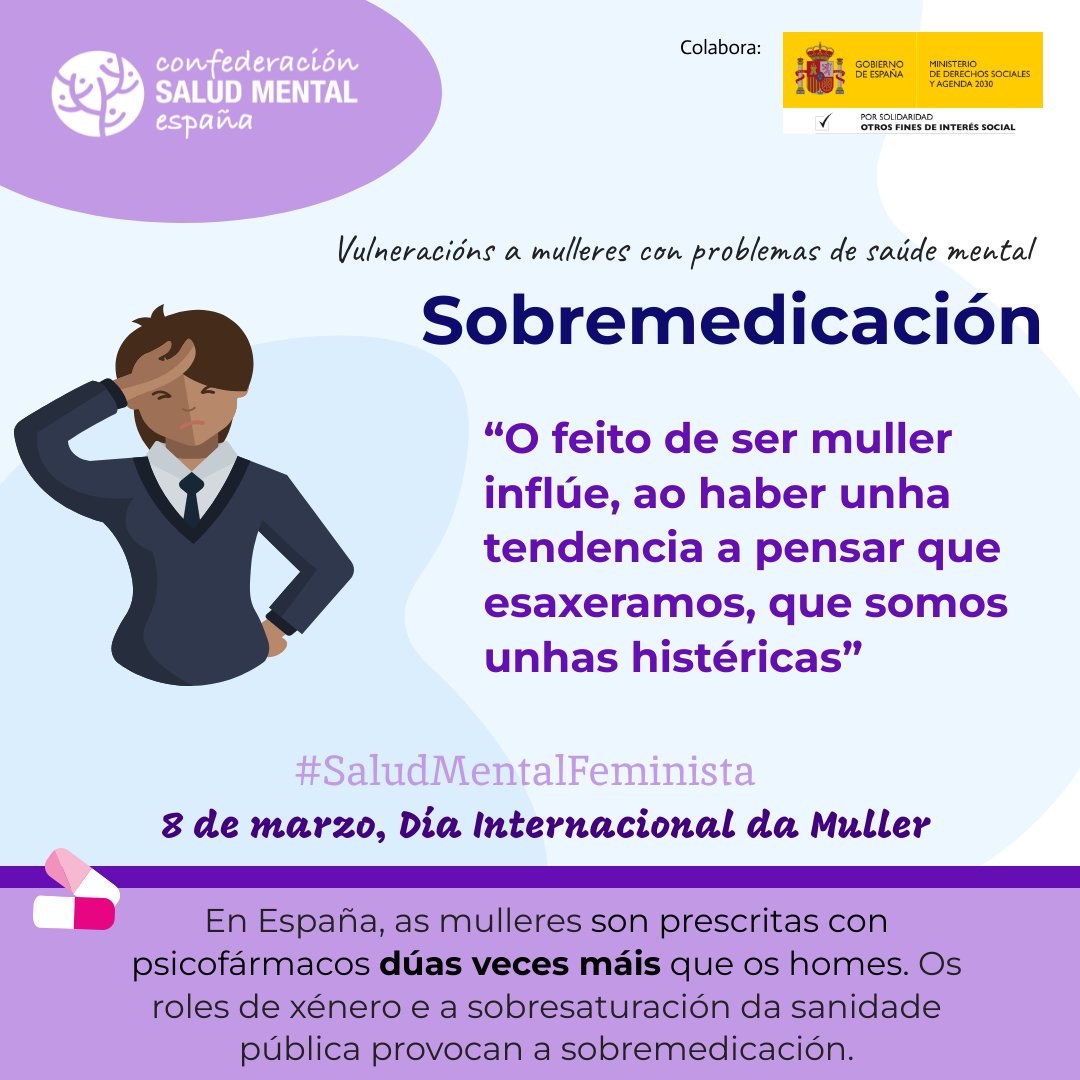 ApemCoruna's tweet photo. 8M y con motivo de la celebración del Día Internacional de la Mujer, que se celebra hoy 8 de marzo, la Red Estatal de Mujeres SALUD MENTAL ESPAÑA denuncia las dificultades que se encuentran en el acceso al sistema de salud público español.
#SaludMentalFeminista https://t.co/Py8CXWPj1I
