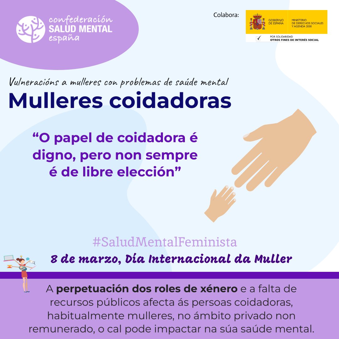 ApemCoruna's tweet photo. 8M y con motivo de la celebración del Día Internacional de la Mujer, que se celebra hoy 8 de marzo, la Red Estatal de Mujeres SALUD MENTAL ESPAÑA denuncia las dificultades que se encuentran en el acceso al sistema de salud público español.
#SaludMentalFeminista https://t.co/uL2lLbyXQ1