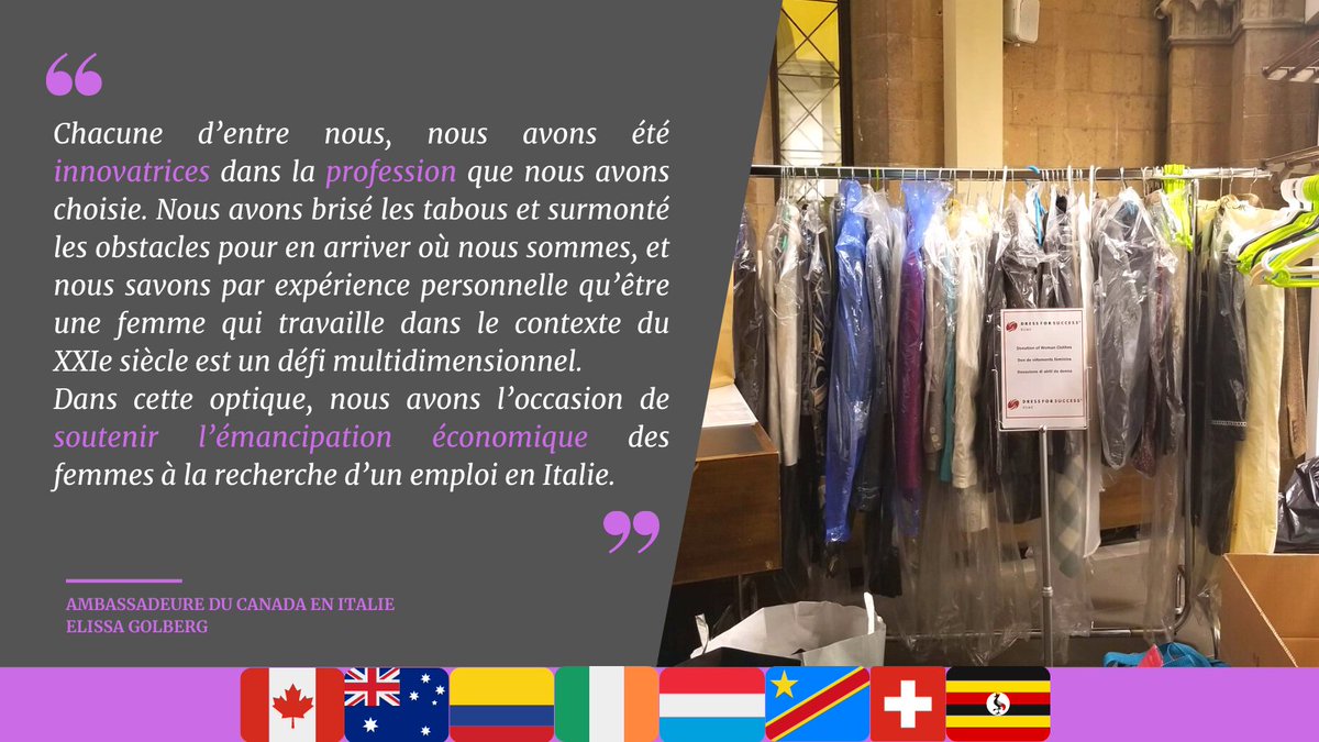CanadaenItalie's tweet photo. Pour la journée internationale de la femme, notre ambassade 🇨🇦 et les ambassades de 🇦🇺🇨🇴🇮🇪🇱🇺🇨🇩🇨🇭🇺🇬 soutiennent le projet de @dfsrome.
Les vêtements donnés aideront les #femmes à atteindre l'indépendance économique. 

#JIF #JIF2022 https://t.co/v8XtU7sojU