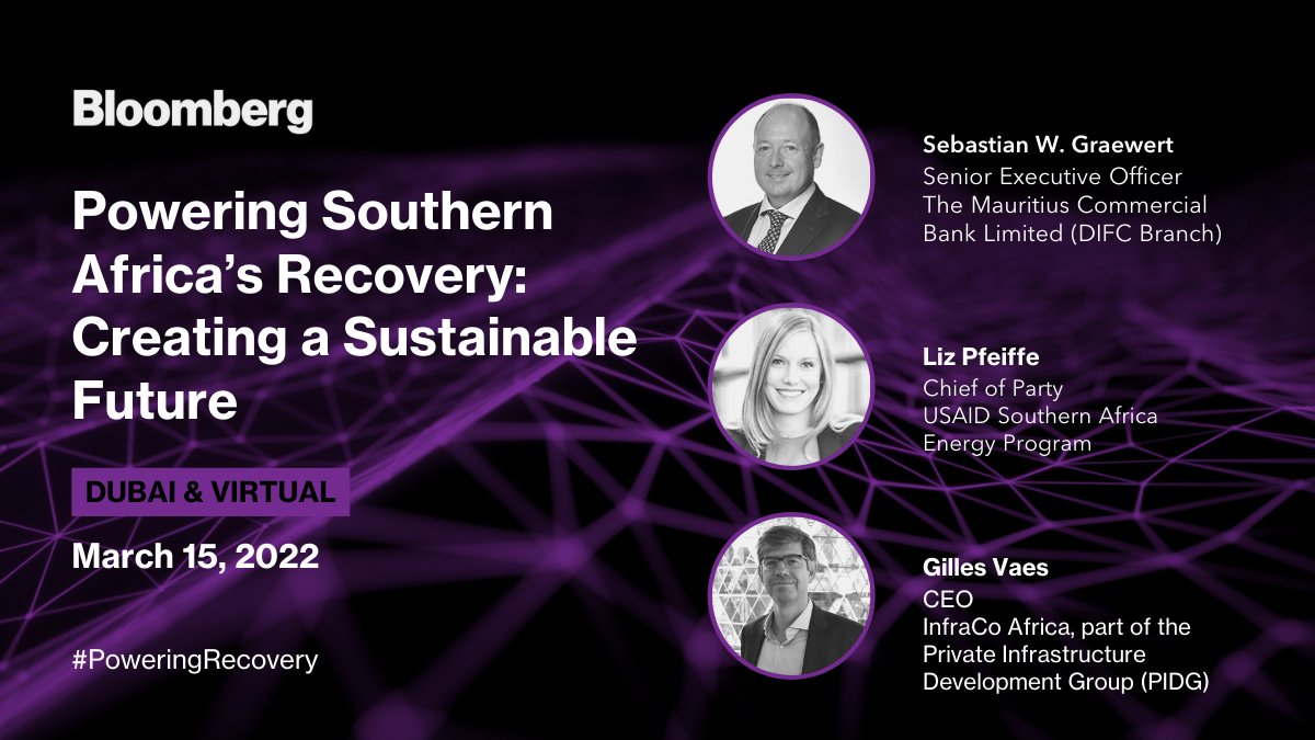 Our CEO, Gilles Vaes, will join a key panel of this @Bloomberg hybrid event to discuss 'Powering Southern Africa's recovery; Creating a sustainable future' on 15th March #PoweringRecovery.