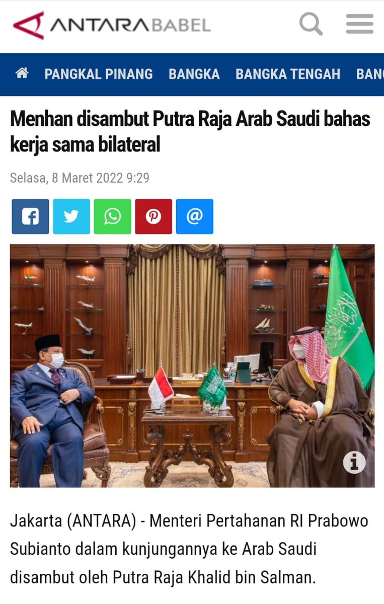 melli_yuliani's tweet photo. Berdasarkan info, Dua topik yg diperbincangkan a/ kebijakan dan ekonomi pertahanan regional yg terkait dgn global &amp; perspektif pertahanan Dunia. Kerja Prabowo Subianto.

@prabowo  @Kemhan_RI 

Prabowo dan Pangeran Khalid
Diplomasi Pertahanan RI-Saudi
Indonesia Dihormati Disegani https://t.co/OZWrU42GHR