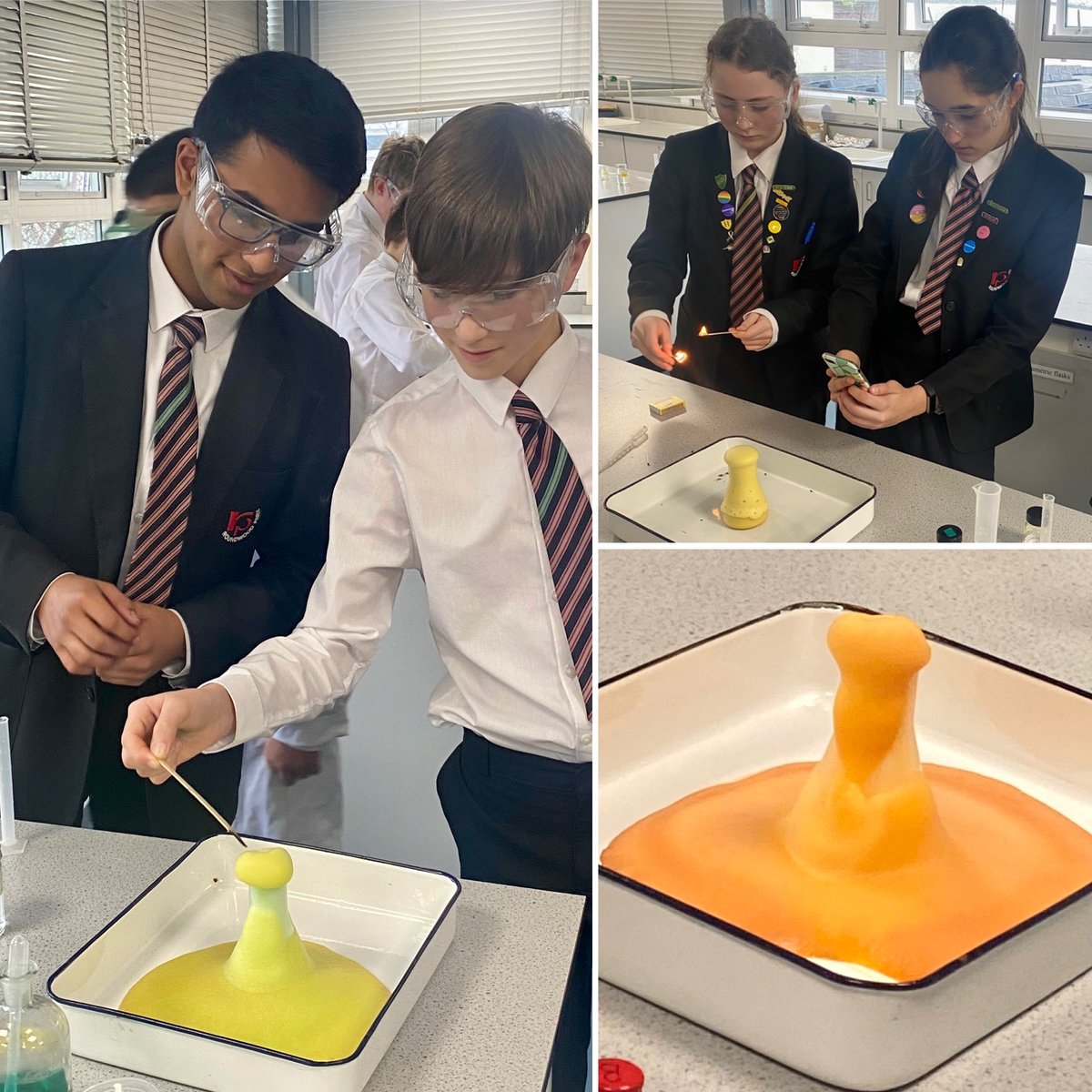 Roundwood_Park's tweet photo. Elephant's Toothpaste* was the outcome at Science Club on Friday!
*we had to look it up too 🐘
#rpsscience #rpschemistry #elephantstoothpaste #hydrogenperoxide #poyassiumiodide https://t.co/QvYNOBEju3