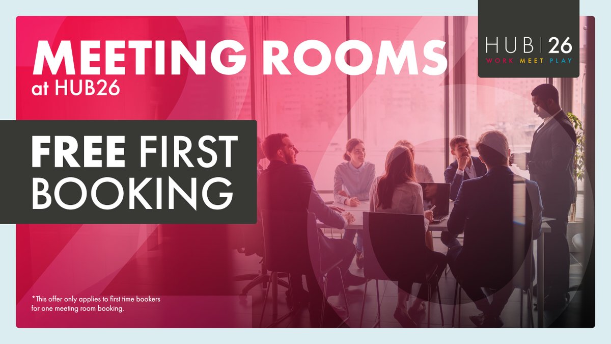 HUB26_UK's tweet photo. Looking to book a meeting space? Enjoy your first HUB26 meeting room booking on us! π
π₯ At HUB26 enjoy your first meeting room booking with us, for up to 12 people, completely free! π₯
π Get booked in today: https://t.co/ni621bd4T9
#workmeetplay #meetingrooms https://t.co/1Y334Po3OJ