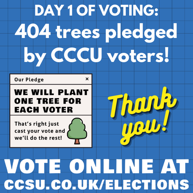 christchurchsu's tweet photo. 404 @CanterburyCCUni students voted on day one so that's 404 trees that @christchurchsu will be planting!

Get your democracy fix 🗳️ AND pledge a tree 🌳 by voting online at https://t.co/d1JMVYVa0w

#ChristChurchVotes https://t.co/AWqMi9GAlH