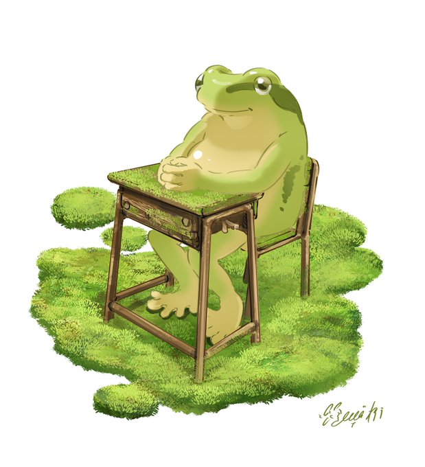 かえるの学校は〜
苔の上〜♪ 